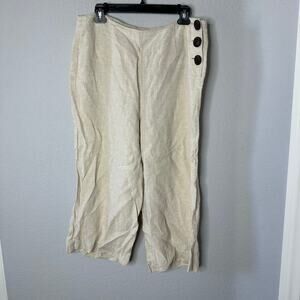 Boden Linen Wide Leg Pants Beige Lagenlook Vacation Sailor 100% Linen